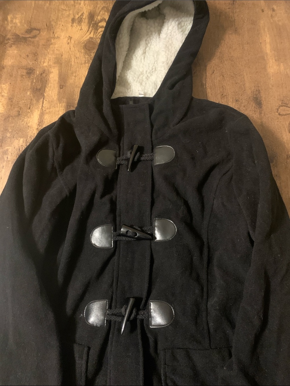 Women’s Black Hooded Toggle Pea Coat - Picture 2 of 7